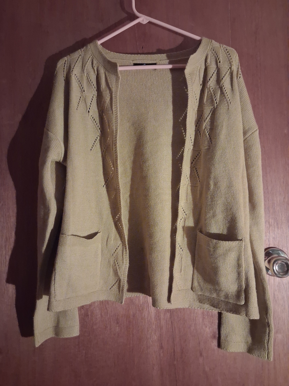 Light Mustard Open-Front Knit Cardigan with Pockets
